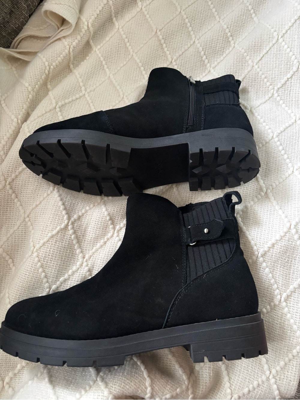 Toms Black Suede Chelsea Lug Sole Ankle Boots